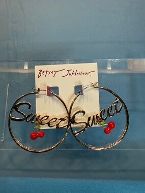 Betsey Johnson Gold 'Sweet' Hoop Earrings with Red Cherry Charms
